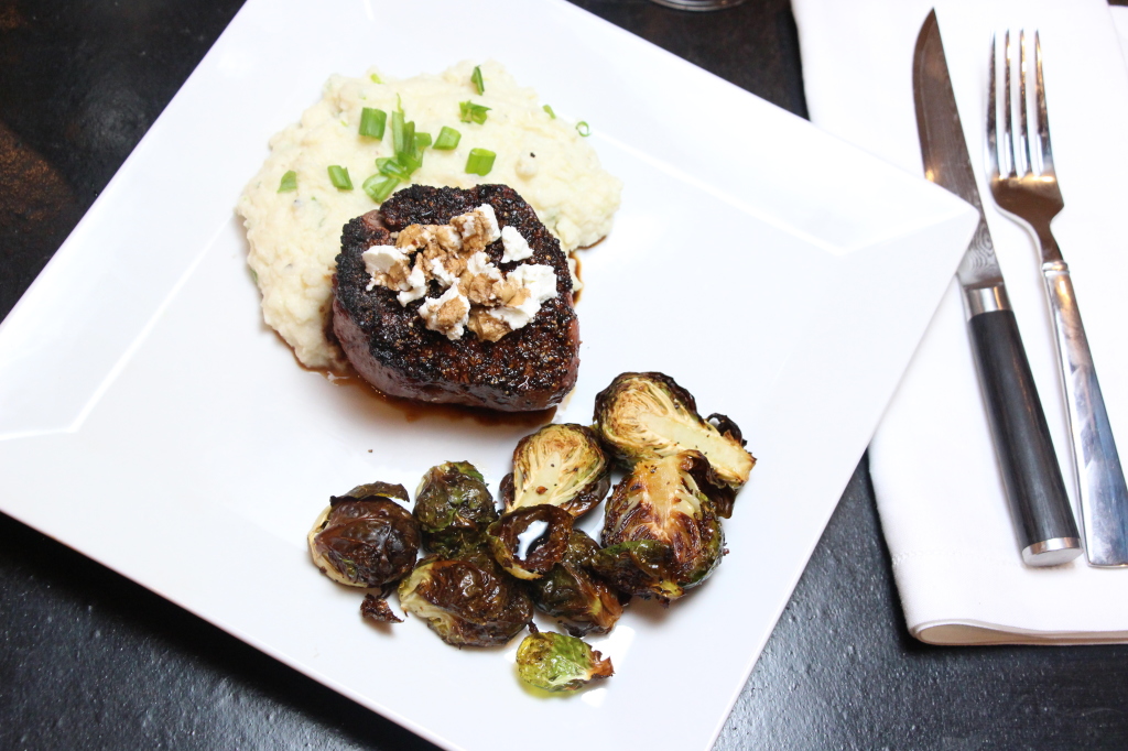Oven Baked Filet Mignon with Goat Cheese and Balsamic and Cauliflower "Mashed Potatoes"