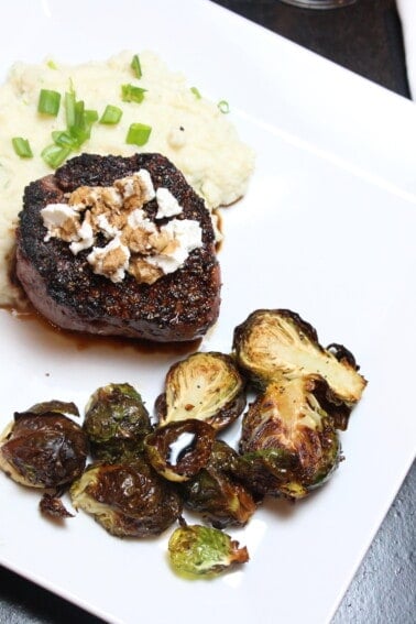 Oven Baked Filet Mignon with Goat Cheese and Balsamic and Cauliflower "Mashed Potatoes"