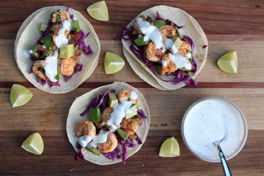 Chipotle-Lime Shrimp Tacos with Mexican "Crema"