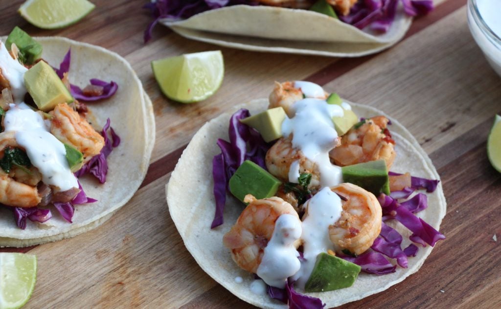 Chipotle-Lime Shrimp Tacos with Mexican "Crema"