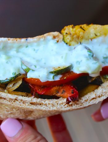 Roasted Vegetable Gyros with Cucumber-Mint Sauce