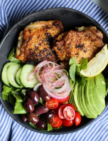 Deconstructed Greek Salad with Pan-Roasted Chicken Thighs