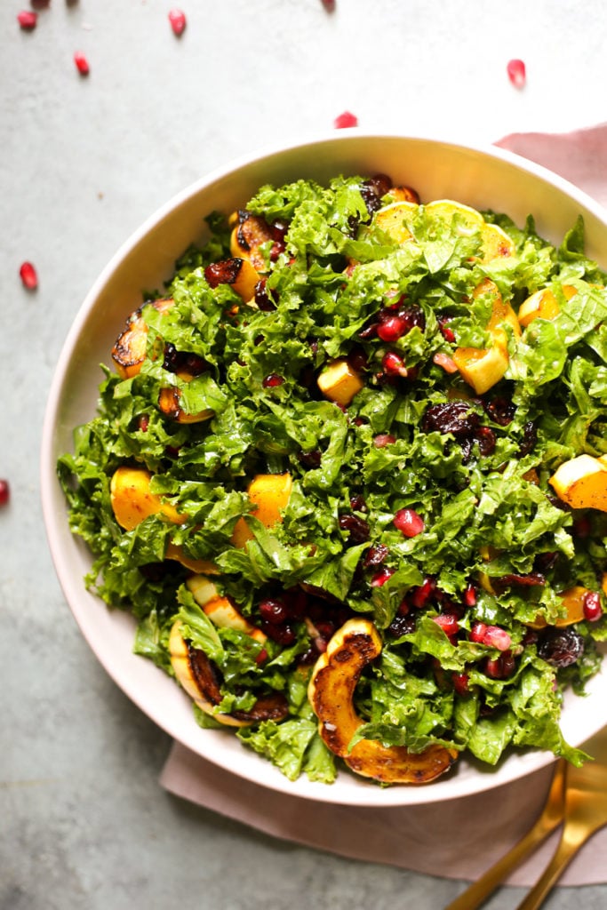Kale Salad with Roasted Delicata Squash and Miso Dressing