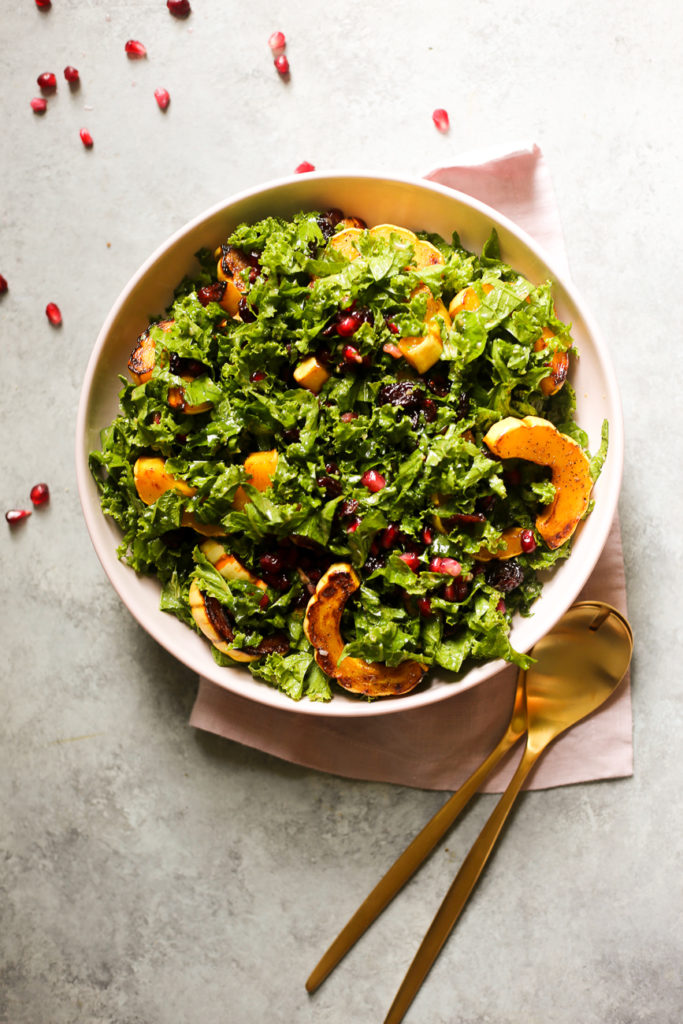 Kale Salad with Roasted Delicata Squash and Miso Dressing