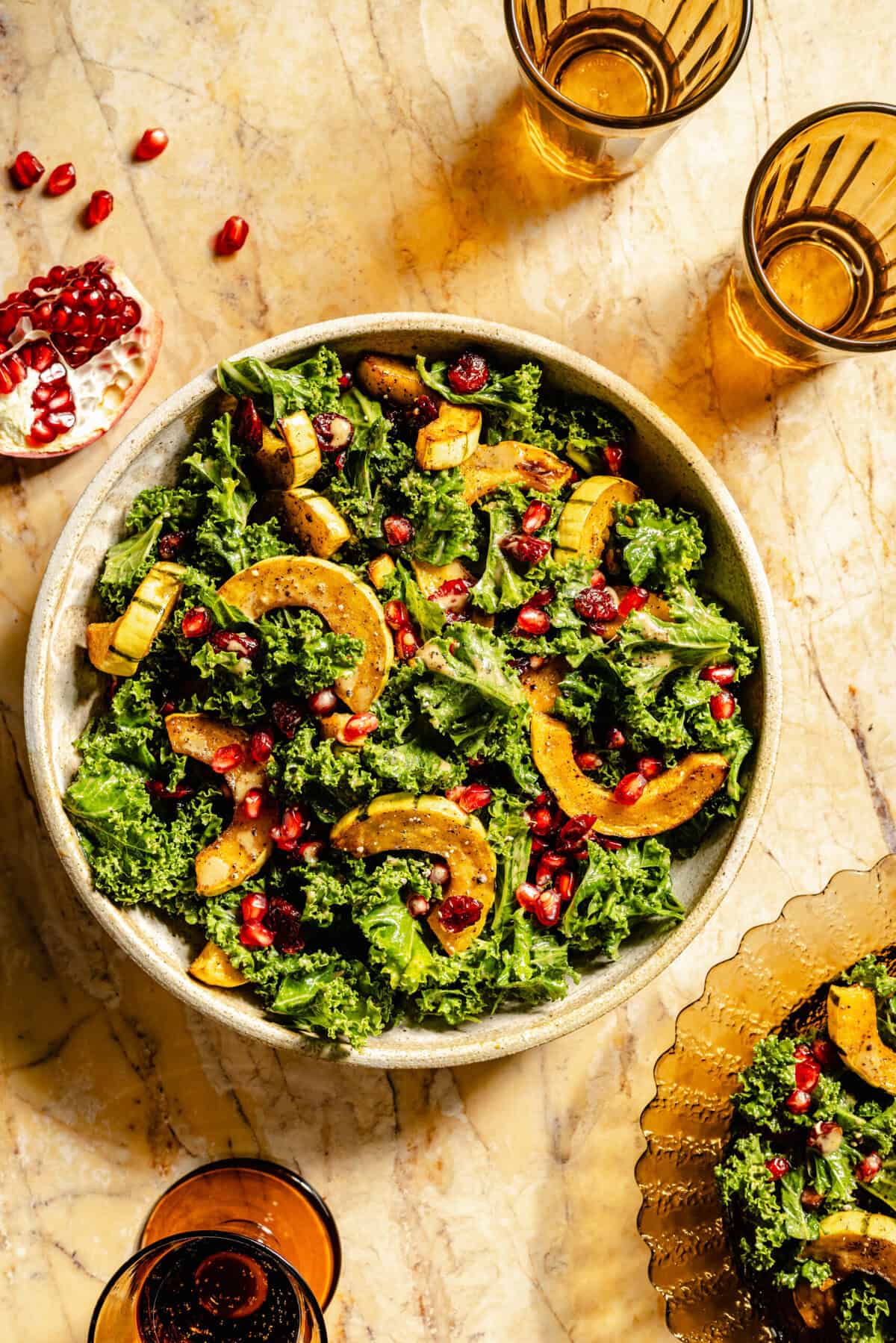 Kale Salad with Roasted Delicata Squash and Miso Dressing
