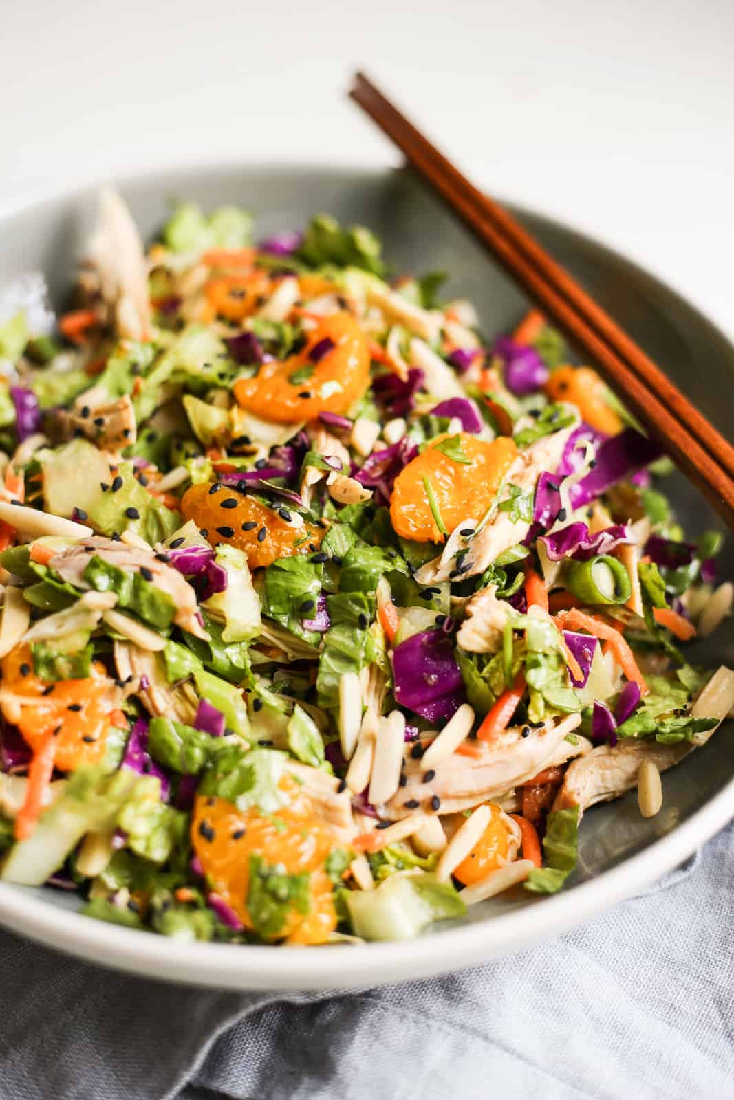 chopped asian-inspired chicken salad with ‘peanut dressing’