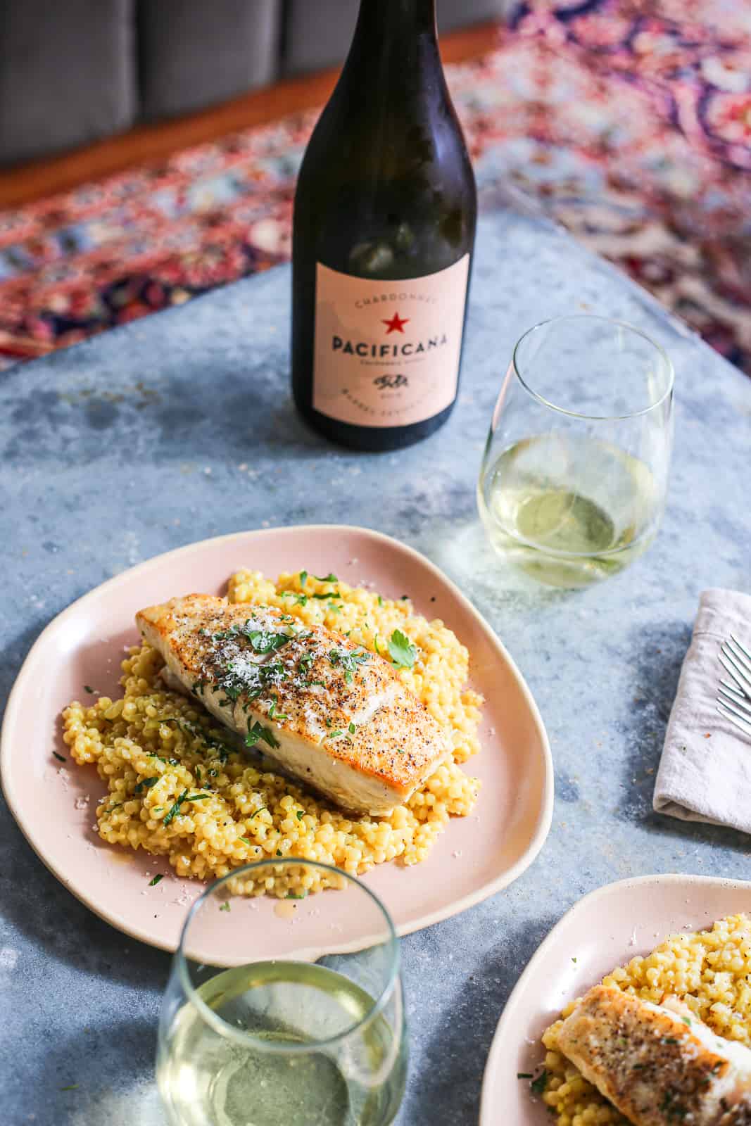 Couscous Milanese with Seared Halibut