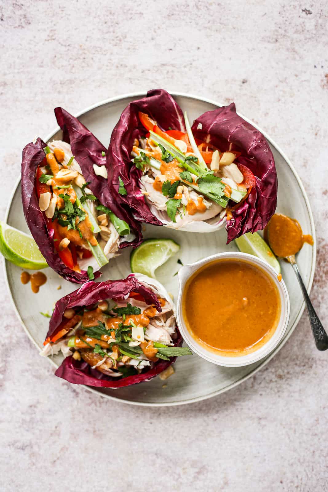 Easy Rotisserie Chicken Lettuce Wraps with Peanut Sauce