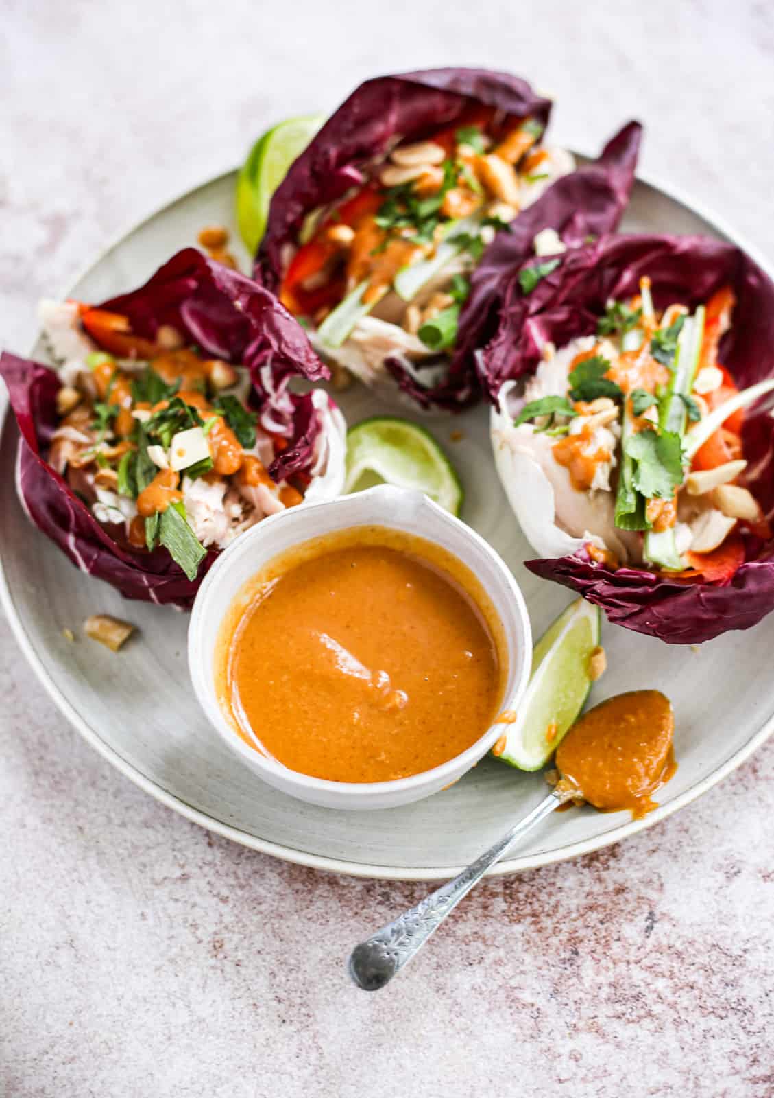 Easy Rotisserie Chicken Lettuce Cups with Peanut Sauce