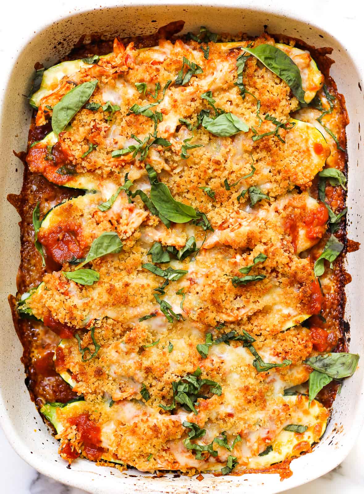 Easy Chicken Parmesan-Stuffed Zucchini Boats