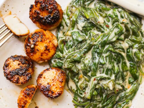 Blackened Scallops with Dairy-Free Creamed Spinach