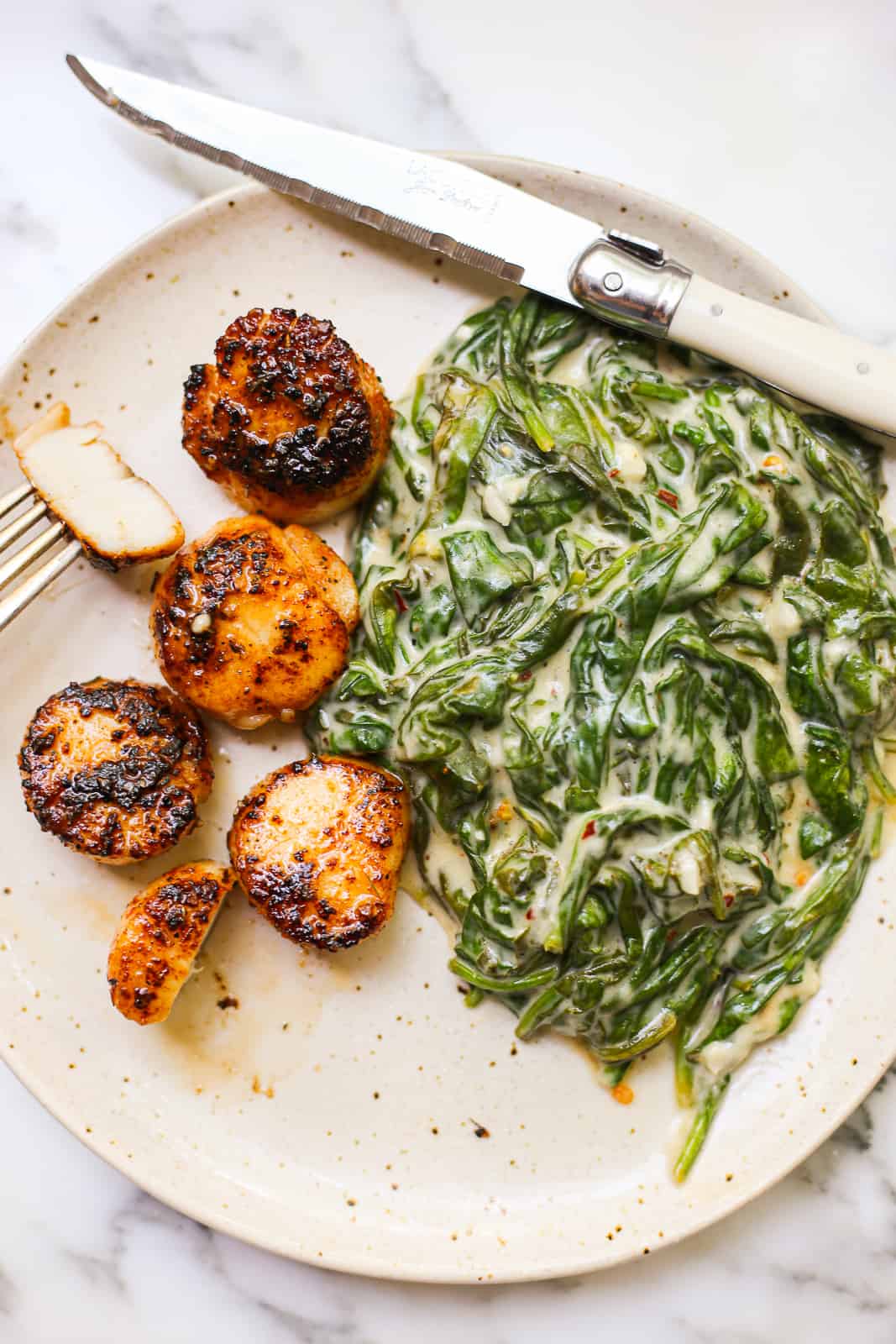 Blackened Scallops with Dairy-Free Creamed Spinach