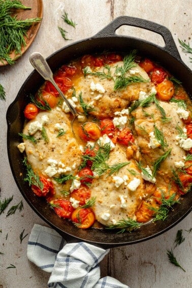 Pan-Roasted Chicken with Cherry Tomatoes, Feta, and Herbs
