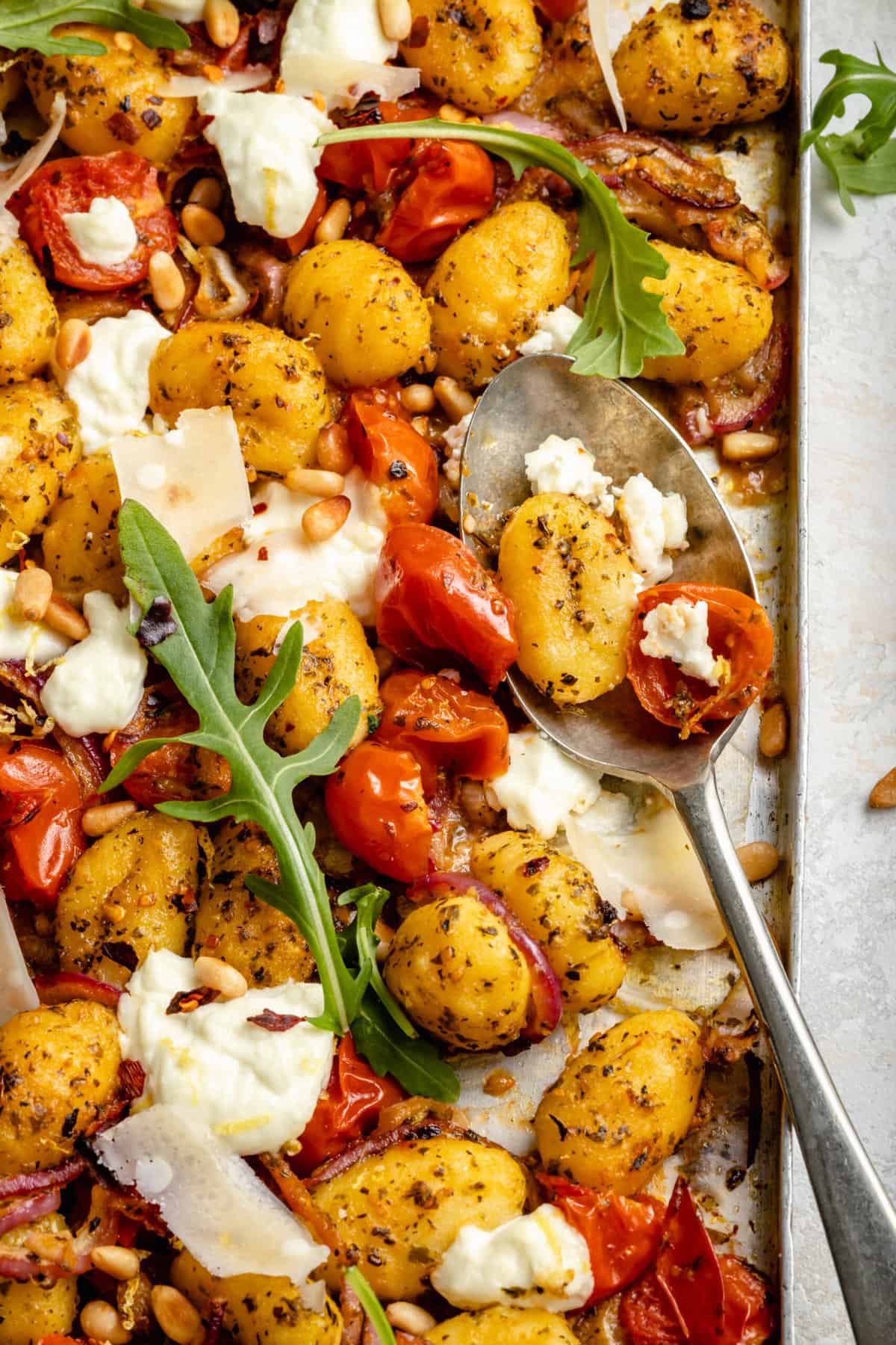 Crispy Sheet Pan Pesto Gnocchi