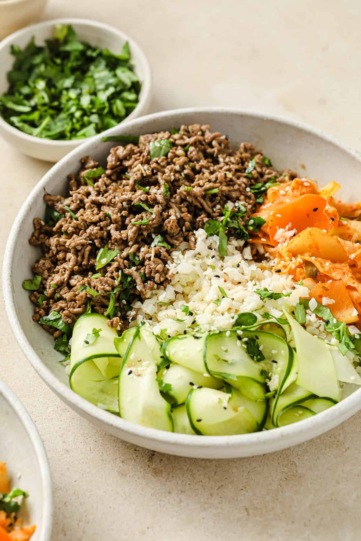 Korean-inspired Ground Beef and Kimchi Bowls