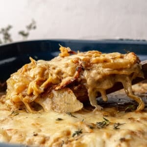 Spoonful of Caramelized Onion Scalloped Potatoes.