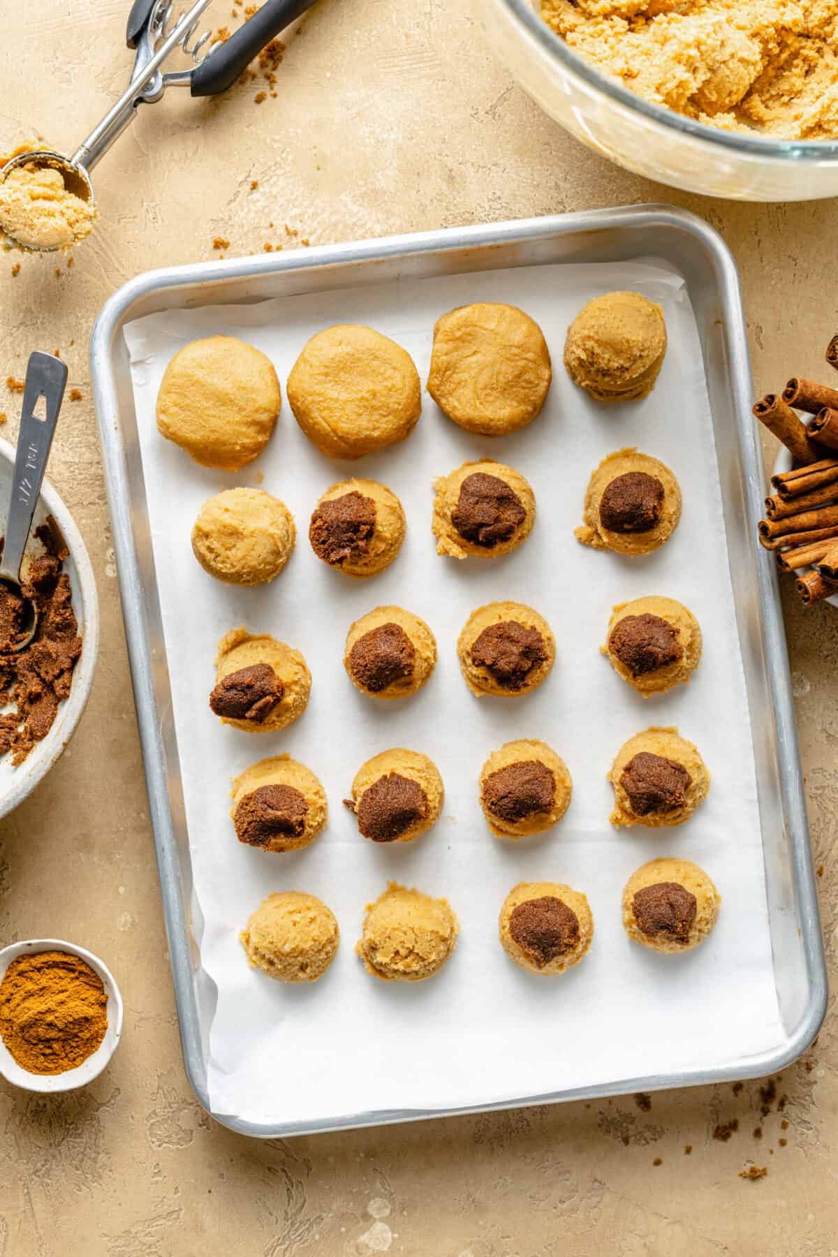 Brown Sugar "Pop-Tart" Cookies being assembled on sheet pan.