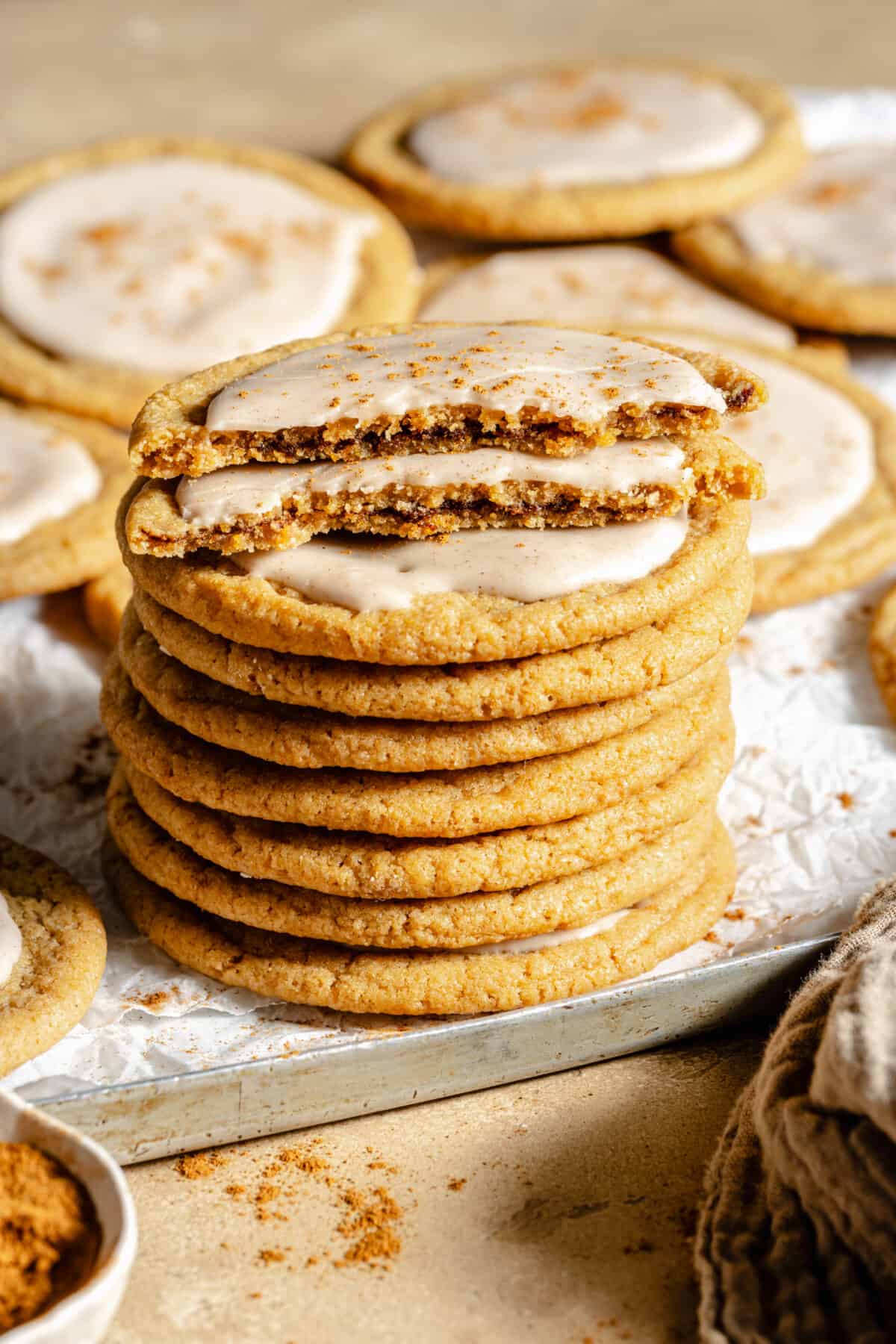 Brown Sugar "Pop-Tart" Cookies stacked on a pan.