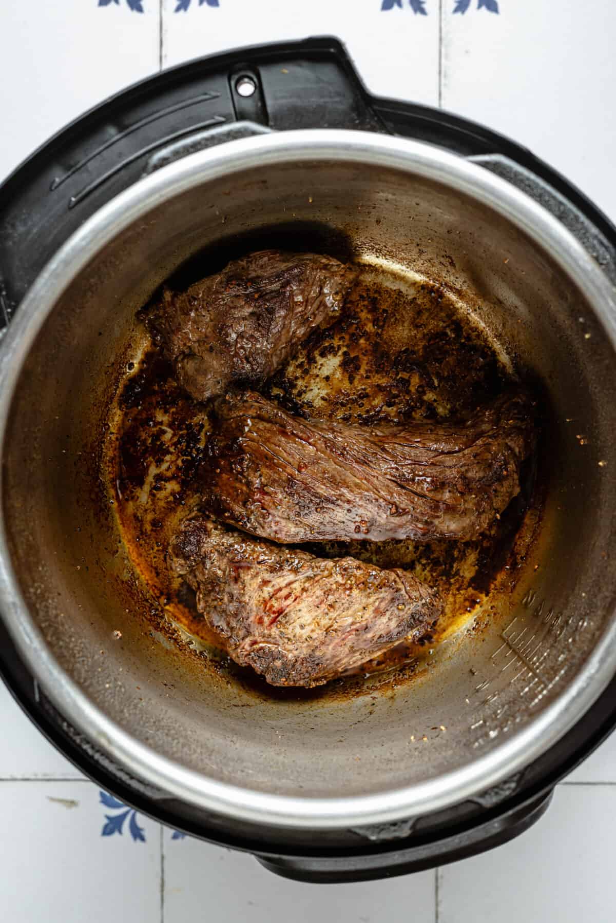 Browned beef in Instant Pot.