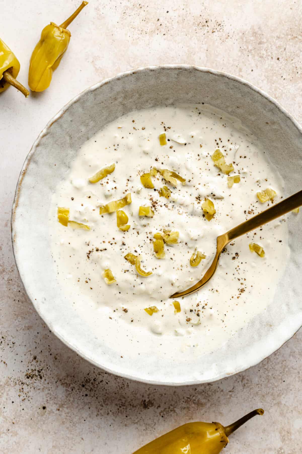 Peperoncinni spread in white. bowl.