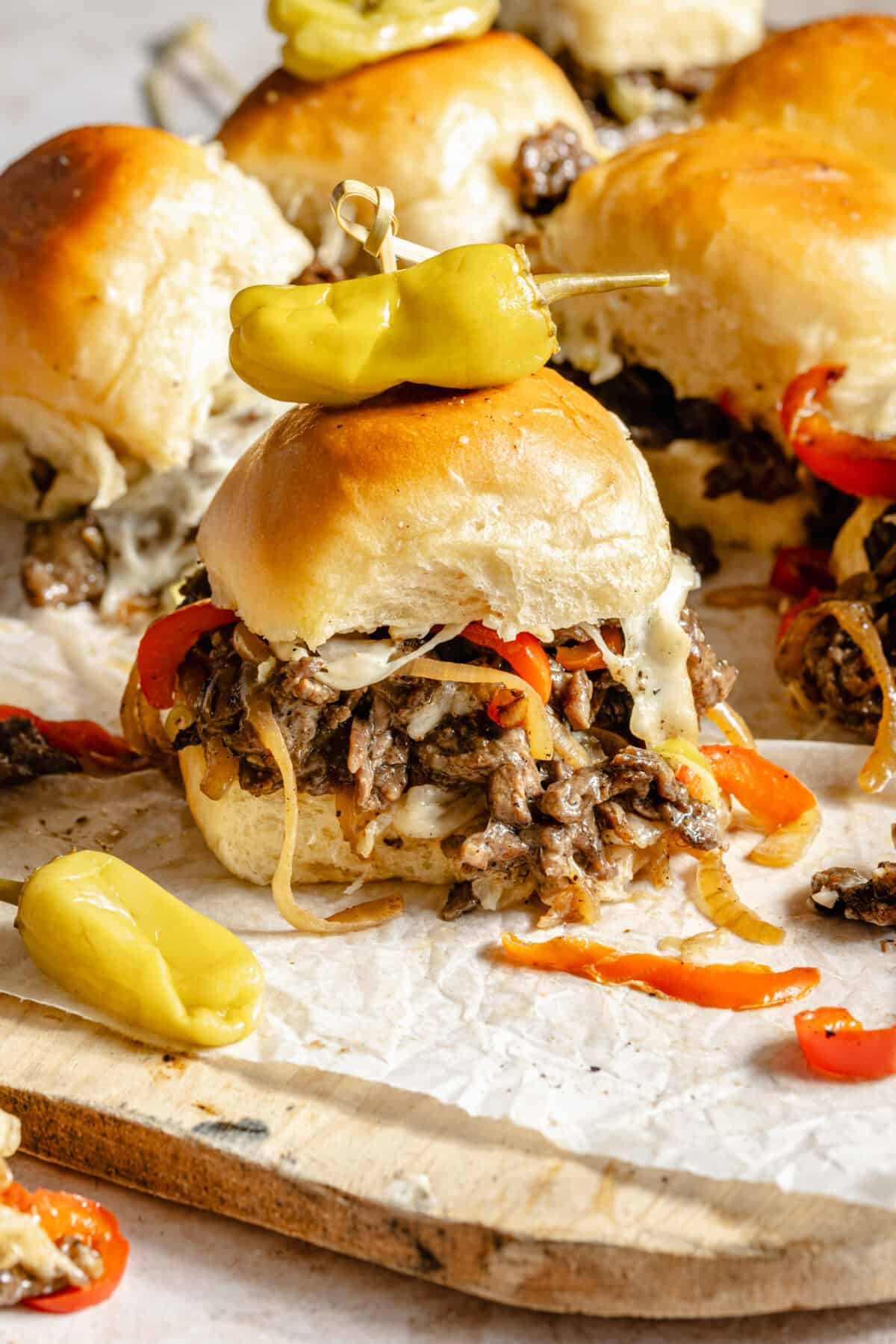 Close up of Philly Cheesesteak Slider.