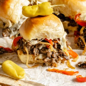 Close up of Philly Cheesesteak Slider.