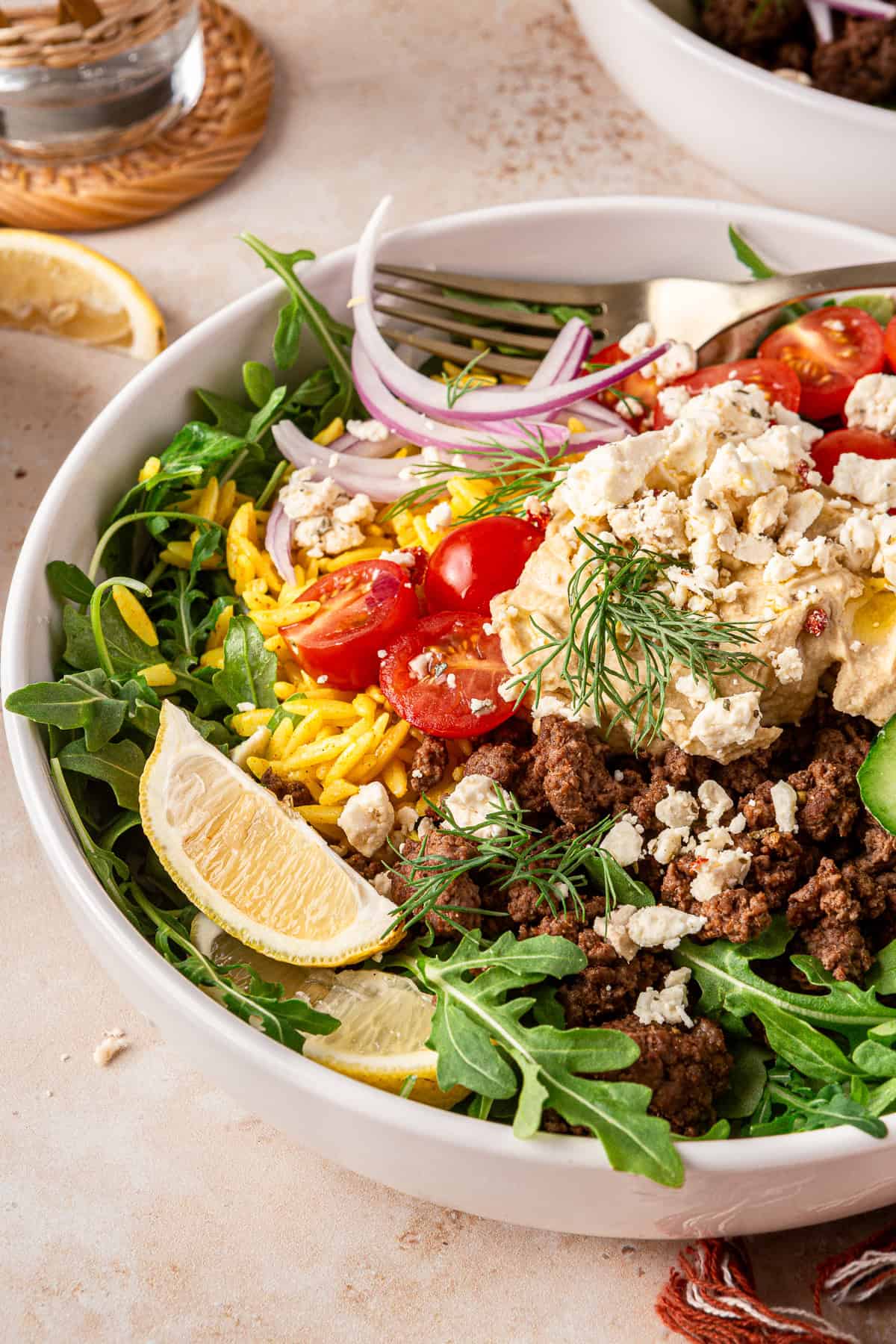 Ground Lamb Hummus Bowls