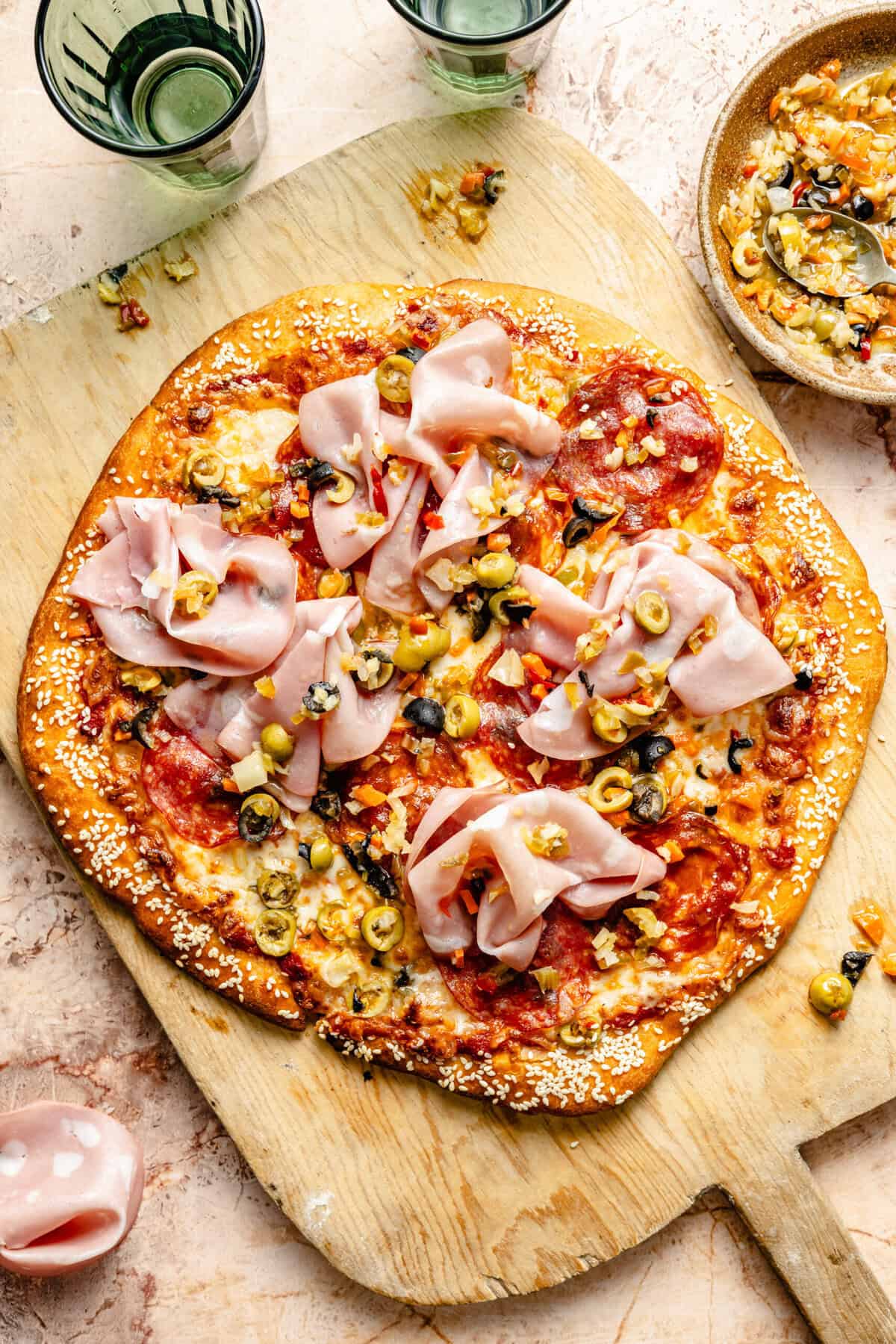 Grilled Muffaletta Pizza