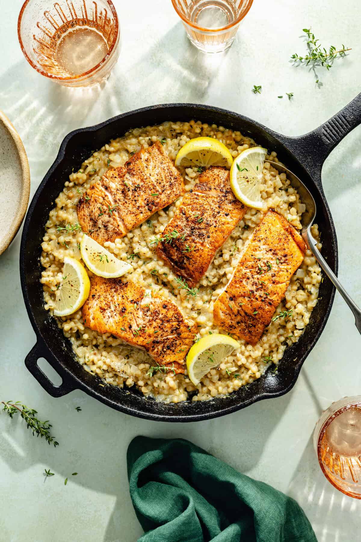 One-Pan Salmon with Herb Butter Couscous