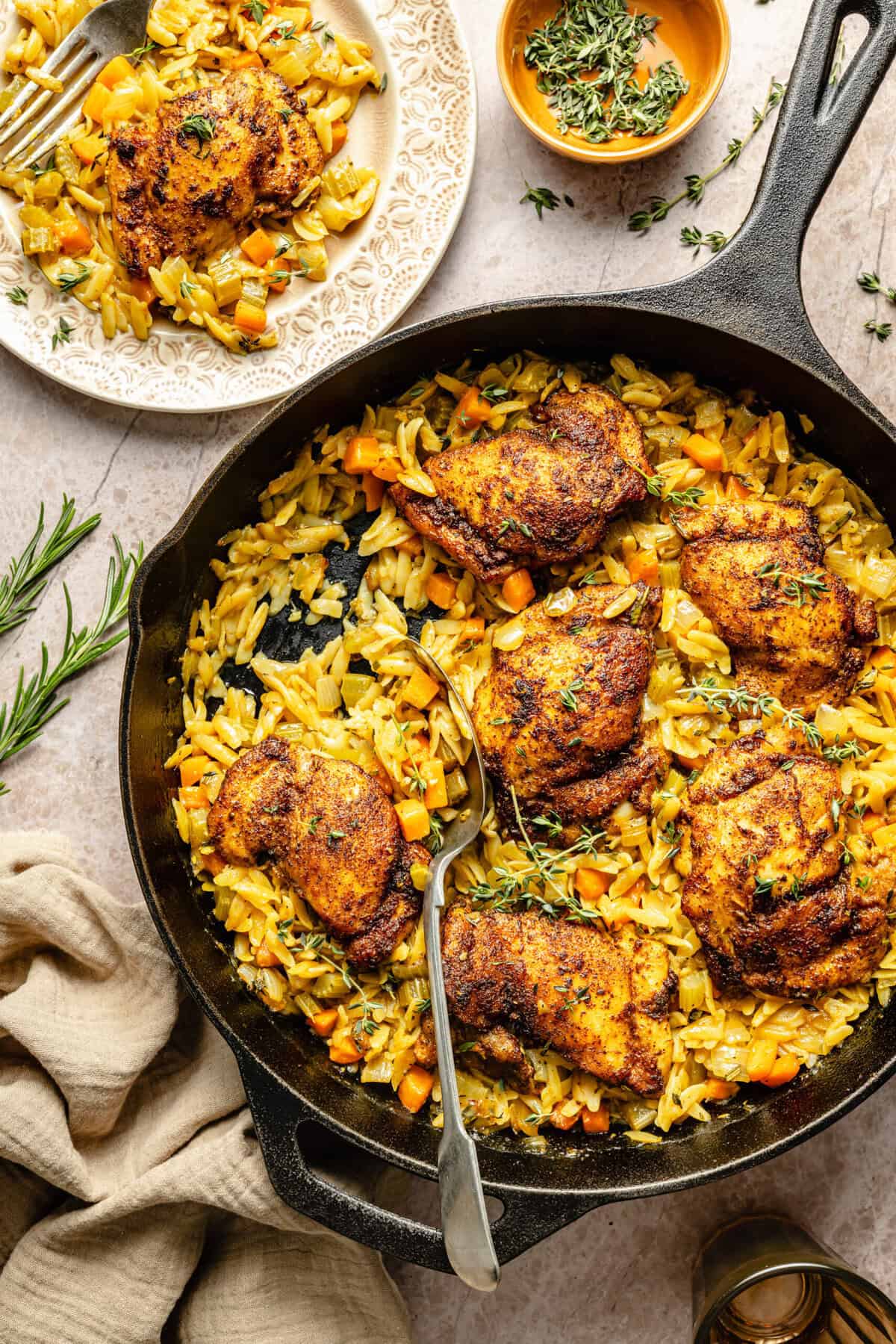Herby Chicken and Orzo Skillet - The Defined Dish