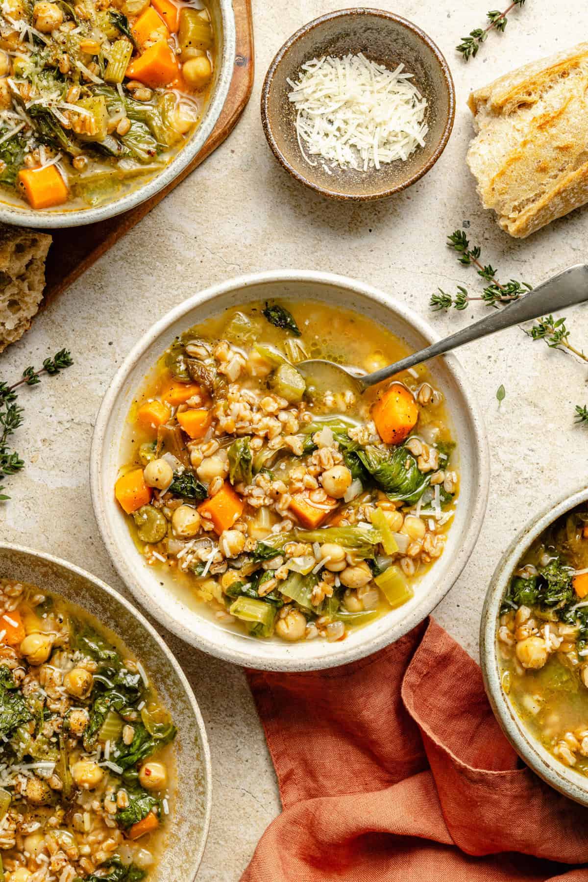 Chickpea and Farro Soup with Escarole