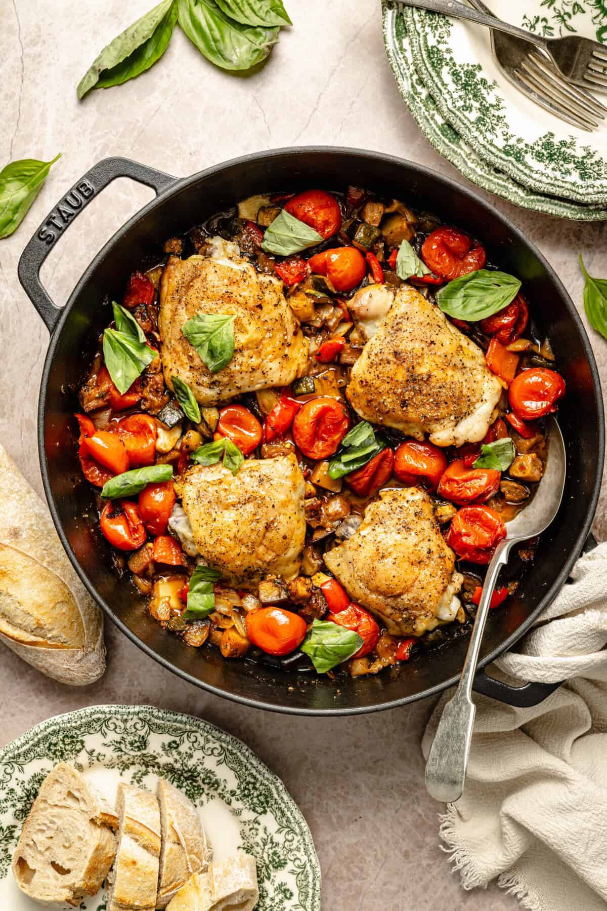 One-Pan Roasted Chicken Ratatouille
