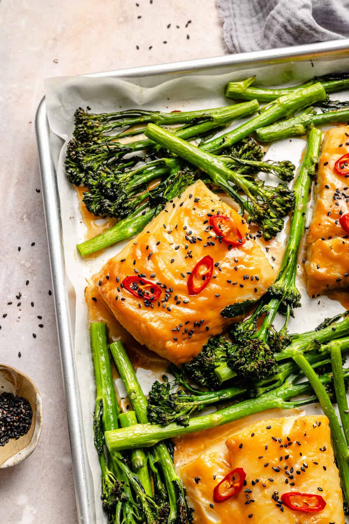 Sheet Pan Miso Marinated Cod with Broccolini