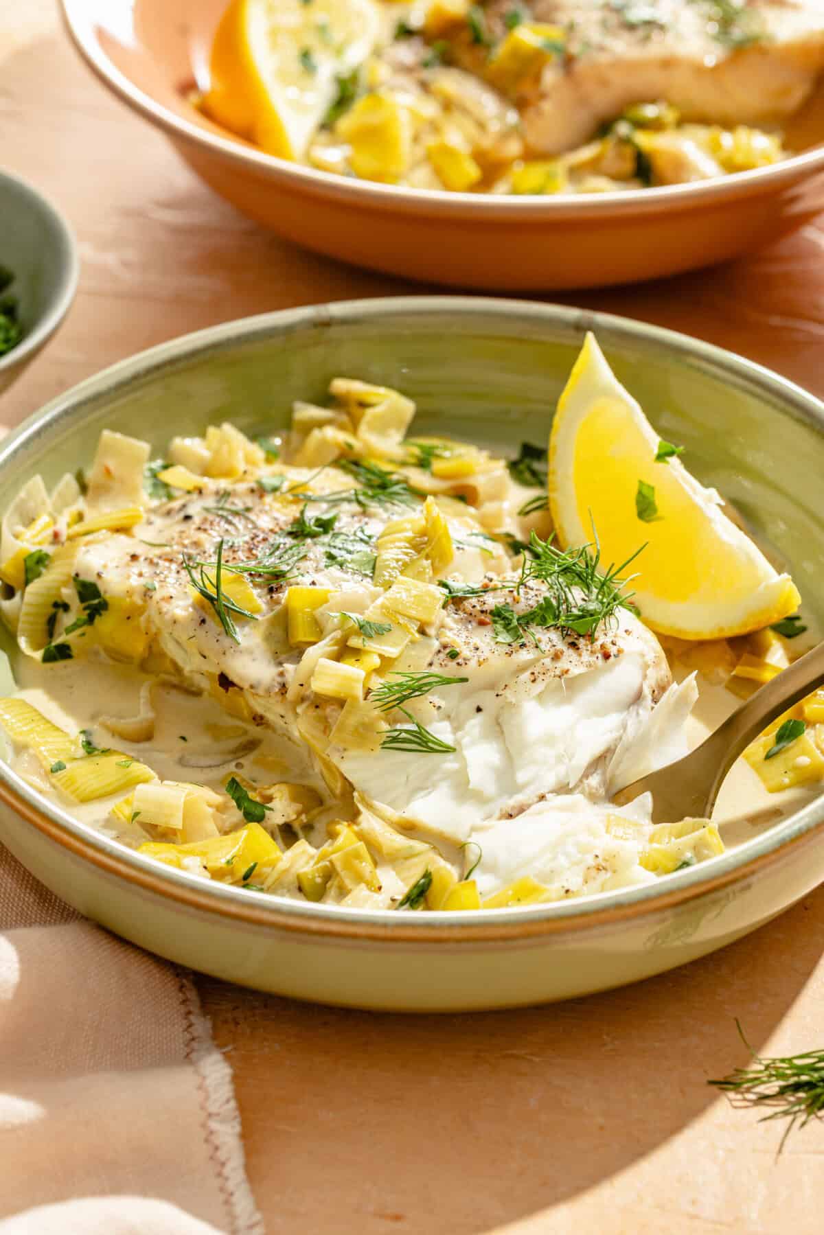 Creamy Poached Halibut with Leeks