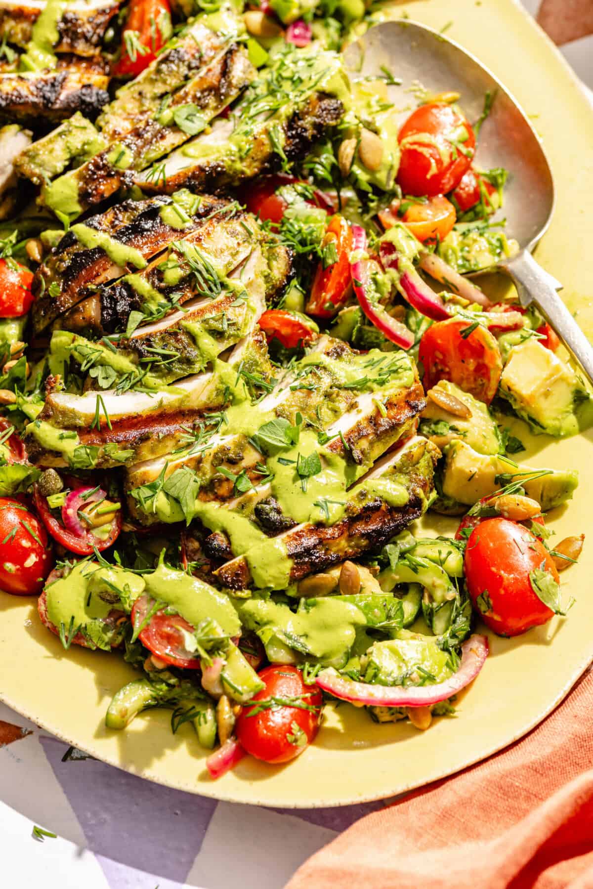 Grilled Green Goddess Chicken Thighs with Summer Salad - The Defined Dish