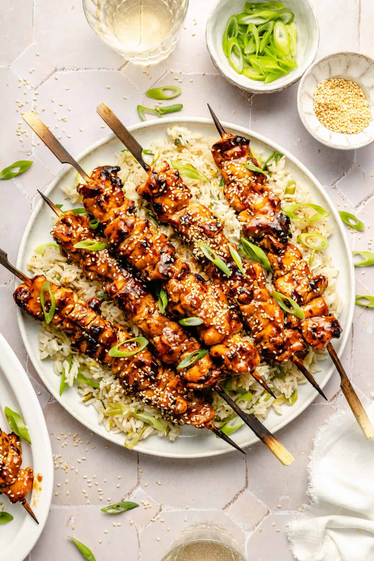 Grilled Sesame Chicken Skewers with Ginger-Scallion Rice