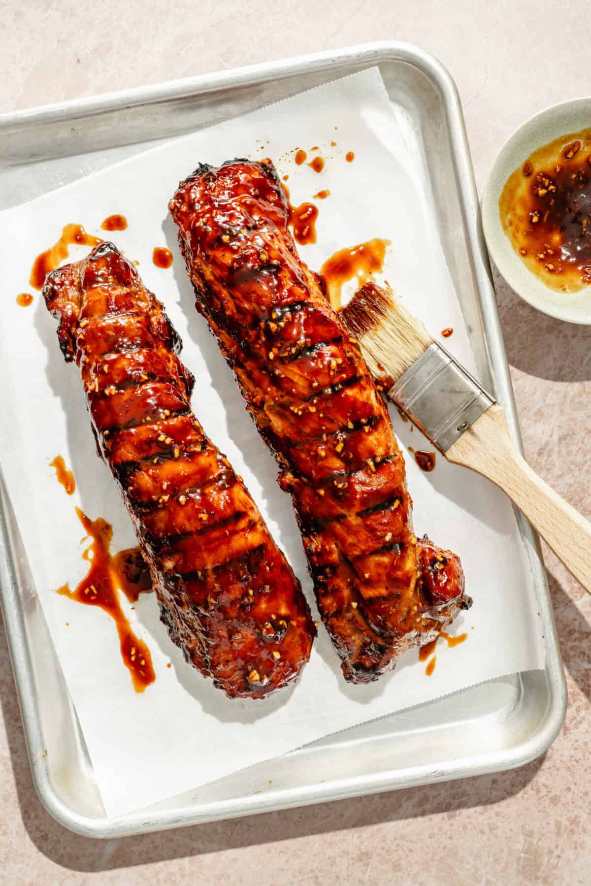 two grilled pork tenderloins with hoisin glaze