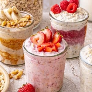 Easy Overnight Oats (3 Ways) in jars.