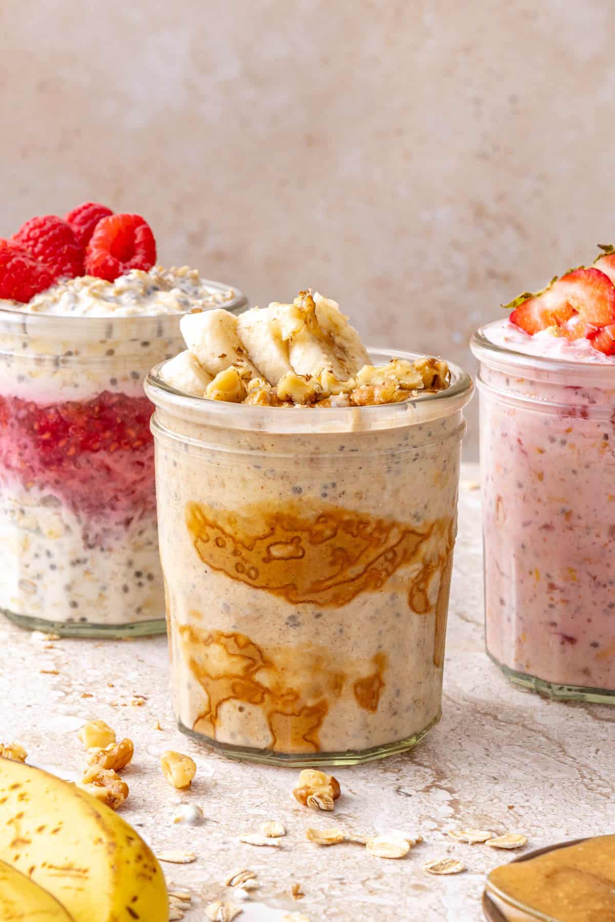Easy Overnight Oats (3 Ways) in jars.