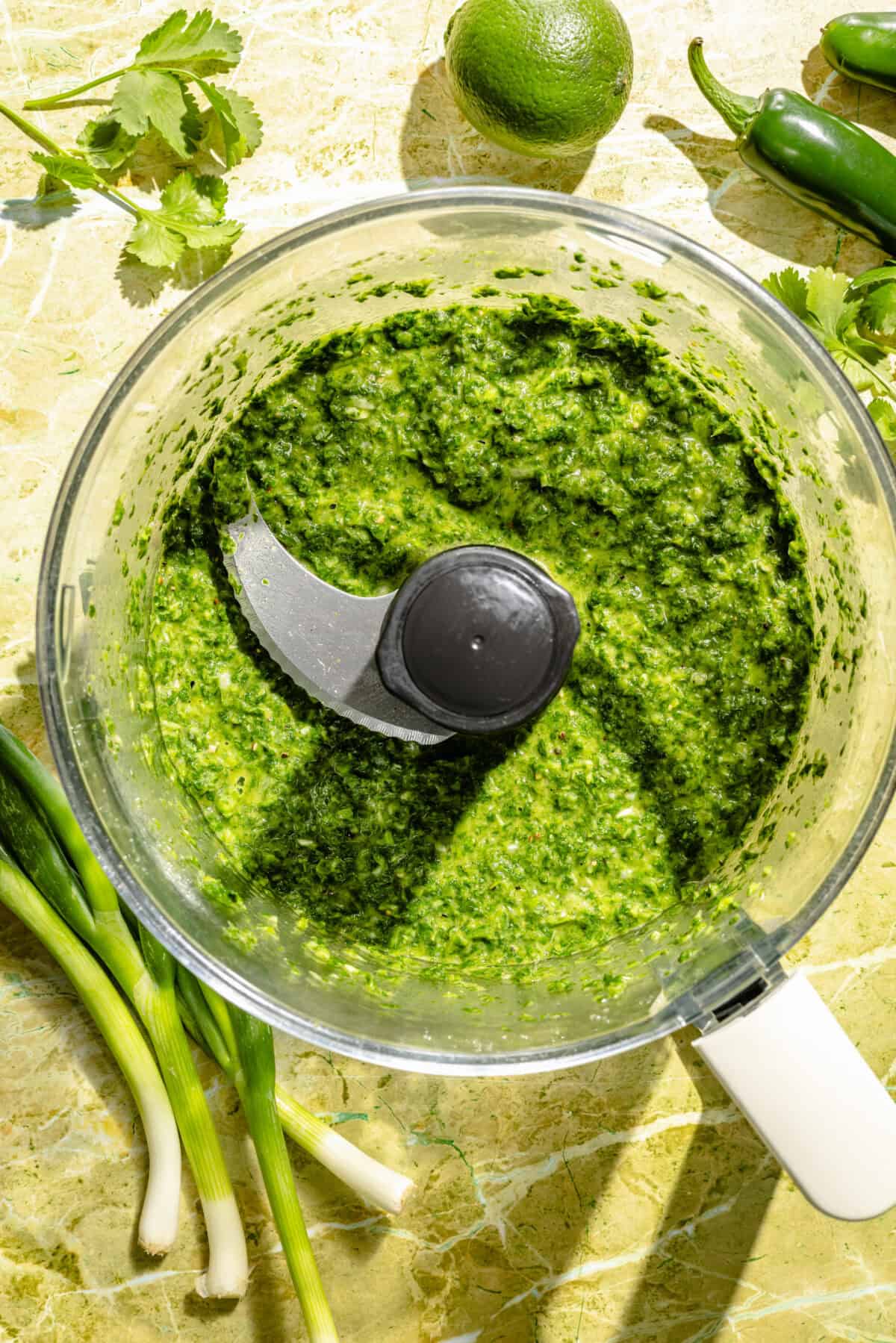 Jalapeño Chimichurri in a food processor.