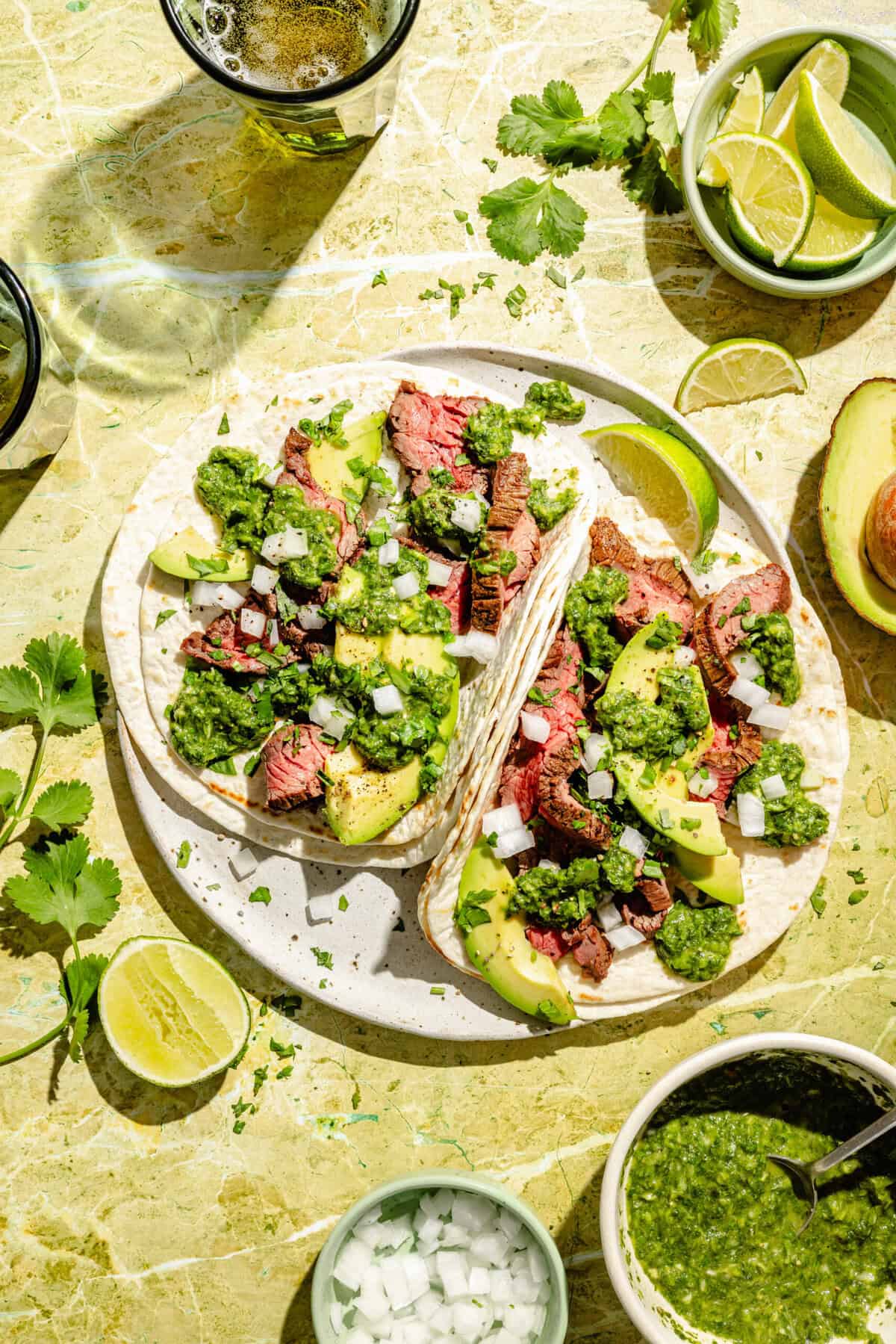Flap Steak Tacos with Jalapeño Chimichurri