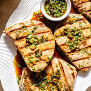 Grilled Ahi Tuna with Ponzu-Lime Marinade on platter.