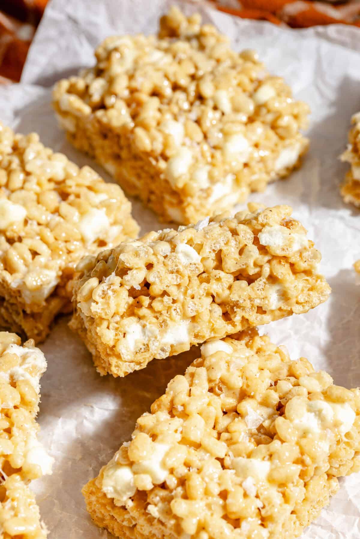 brown butter rice crispy treats with mini marshmallows
