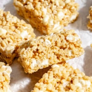 brown butter rice crispy treats with mini marshmallows