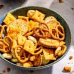 Cajun Cheddar Snack Mix in bowl.