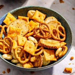 Cajun Cheddar Snack Mix in bowl.
