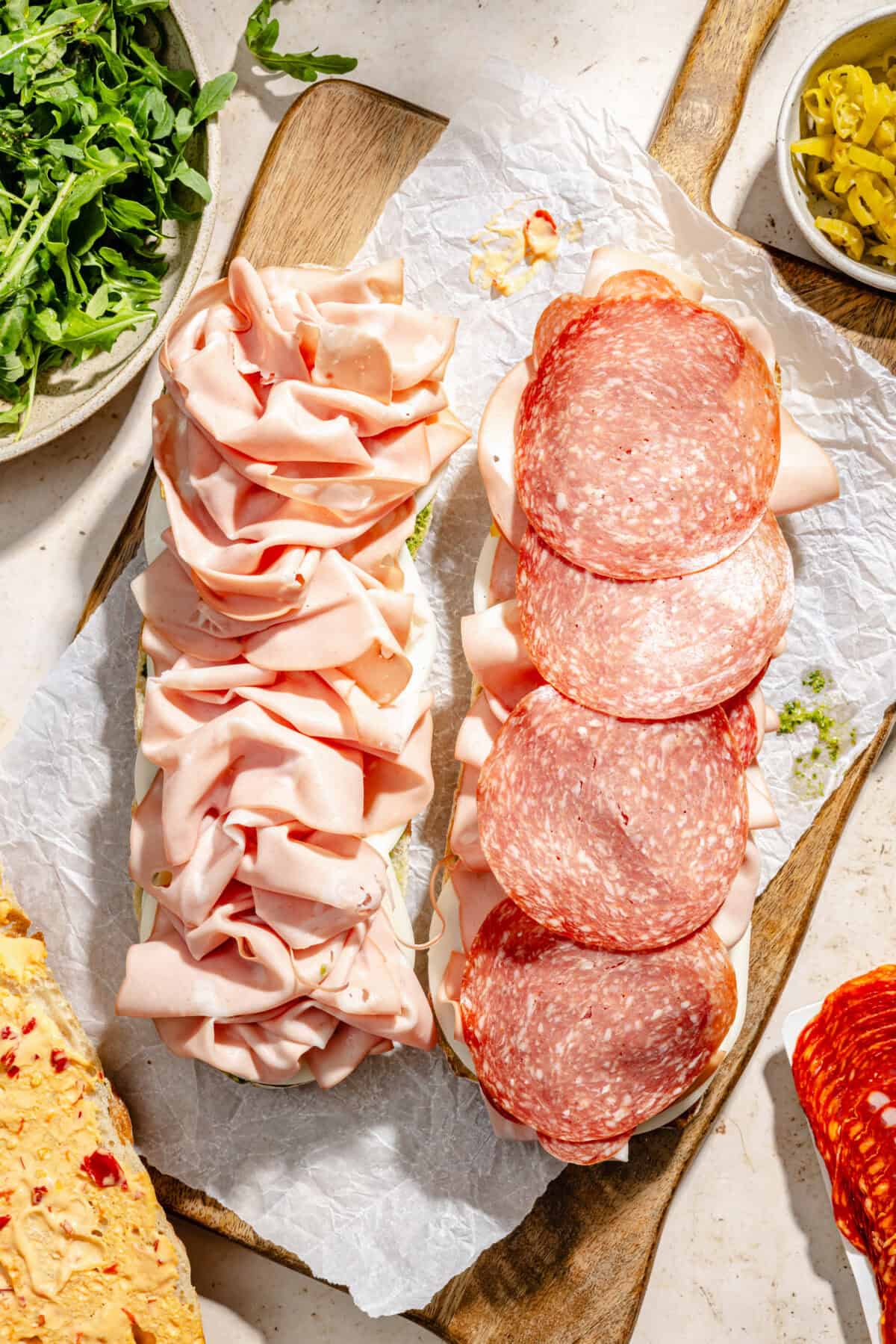 layrs of meat on an italian party sub
