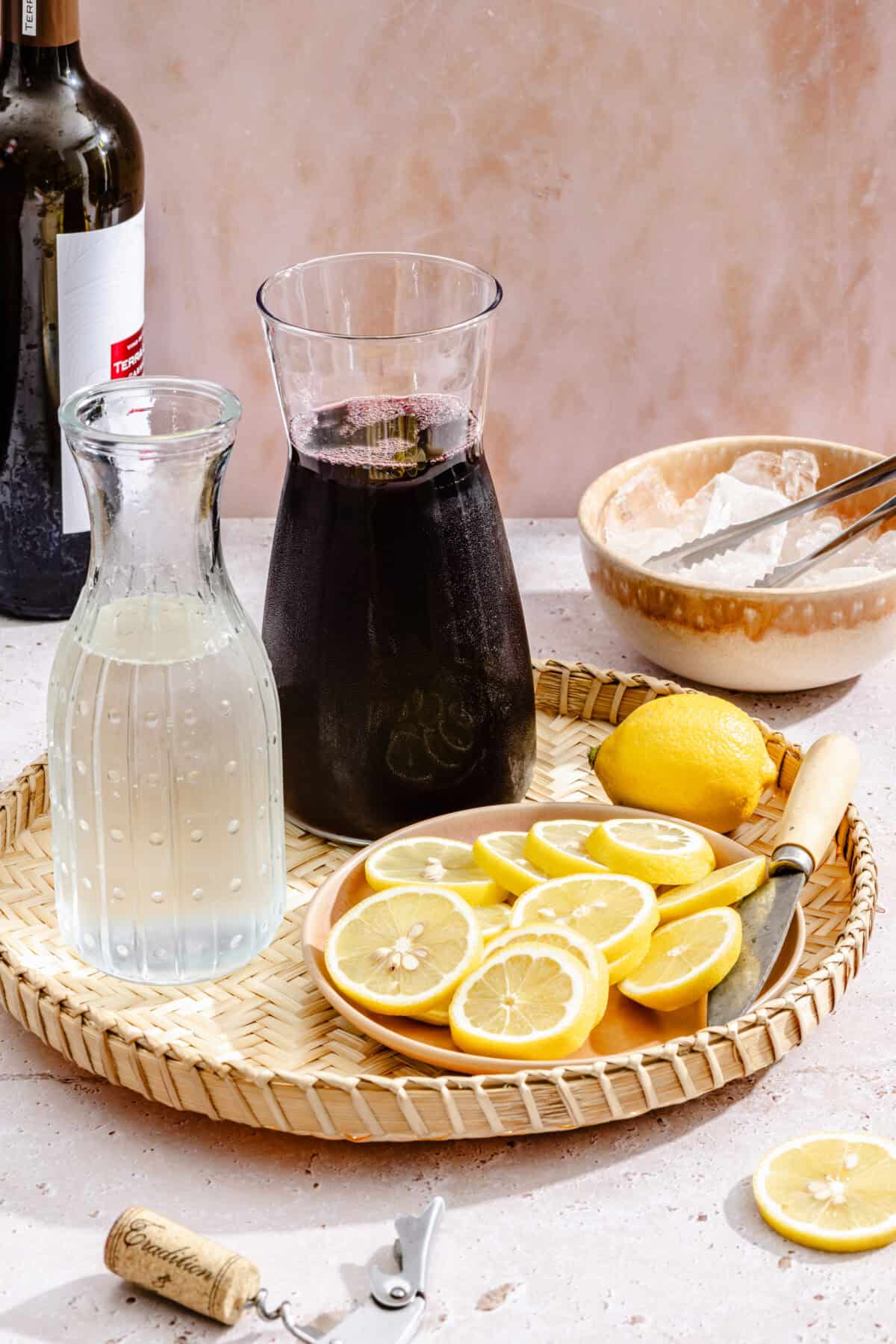 Tinto de Verano ingredients spread on counter.